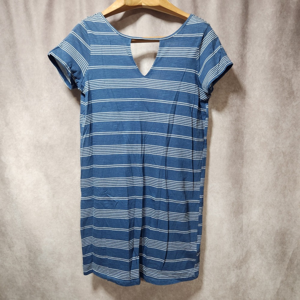Billabong Move Fast Striped T-Shirt Dress Blue White V-Neck Mini sz Medium NEW
